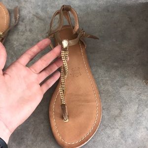 exé by Tsakiris Mallas Gold/Brown Sandals Sz9